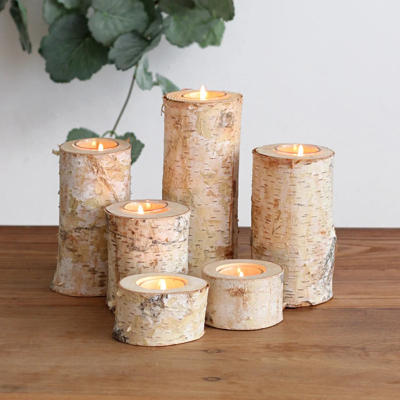Candle Holder Birch Wood 2–8 in Rustic Centerpiece Living Room Decorative Accent | Thomler