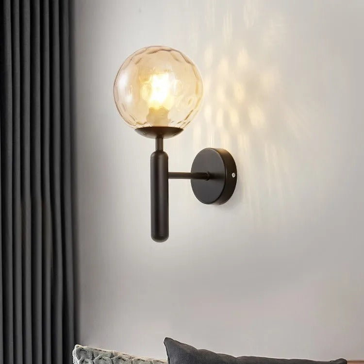 Wall Lamp Glass Globe 5.5 in Black Gold Bedroom Hallway Ambient Lighting Fixture Modern Minimalist Sconce | Thomler