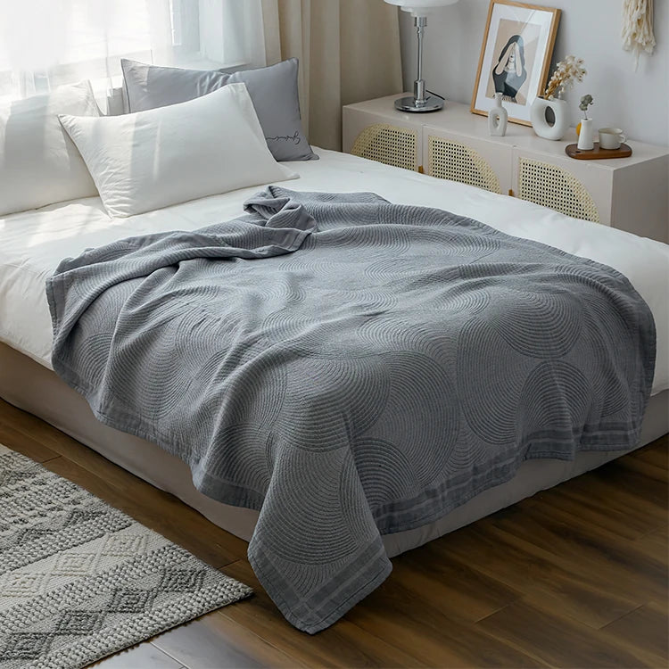 Lightweight Cotton Gauze Throw Blanket 4-Layer Breathable Summer Bedspread Full Queen King Size Striped Couch Accent | Thomler