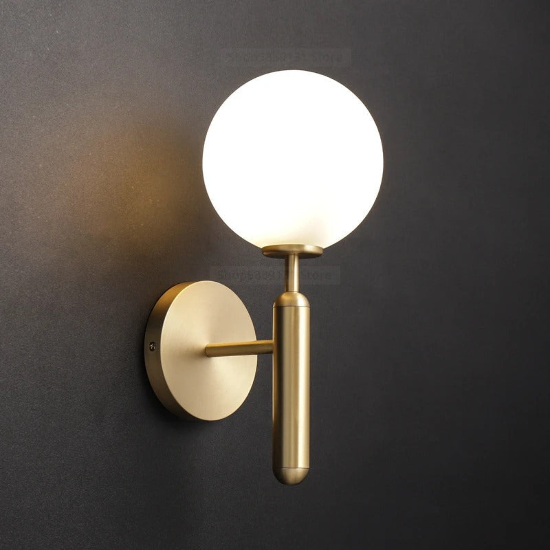 Wall Lamp Glass Globe 5.5 in Black Gold Bedroom Hallway Ambient Lighting Fixture Modern Minimalist Sconce | Thomler