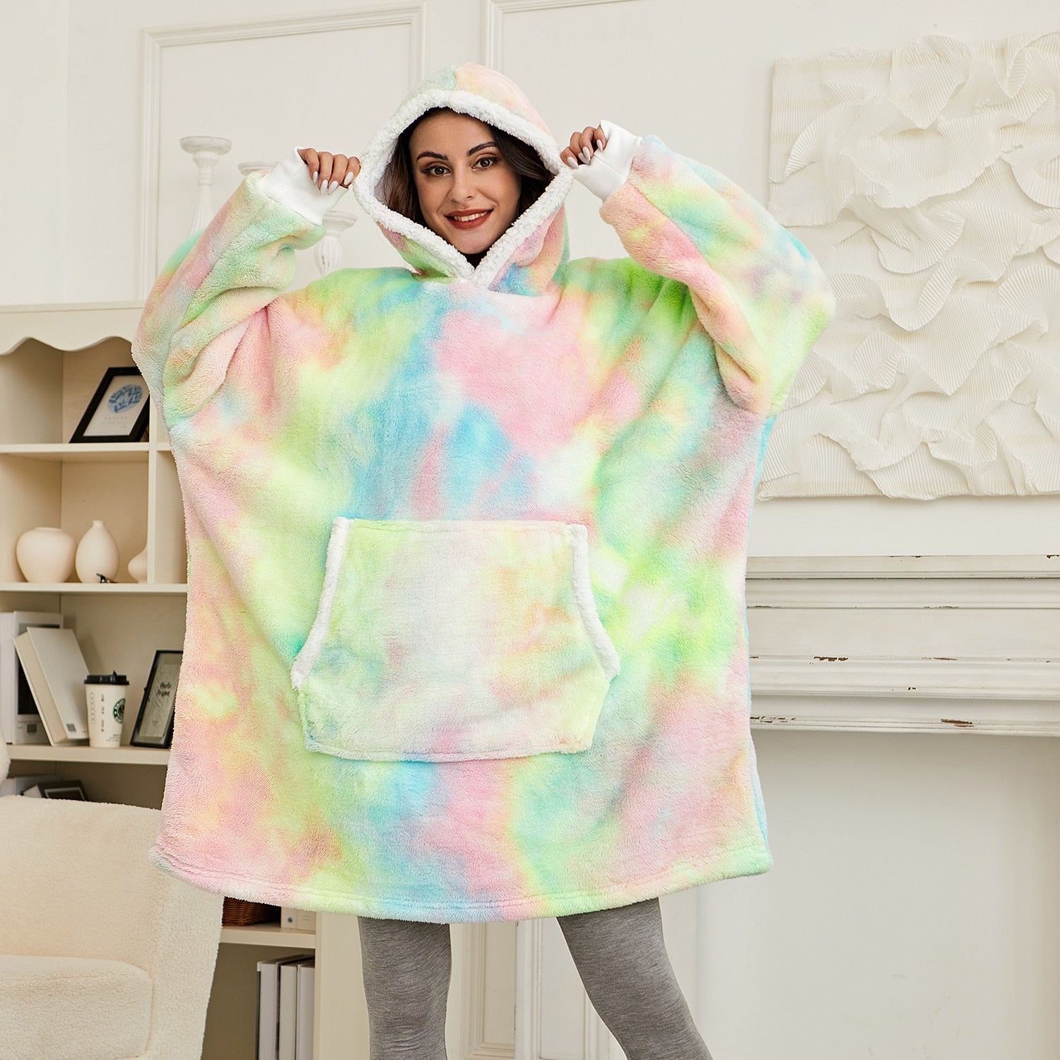 Oversized Wearable Blanket Hoodie with Pocket – Soft Fleece Throw for Couch & Bed – One Size Adults & Teens | Thomler