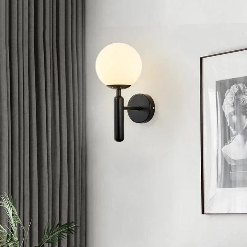 Wall Lamp Glass Globe 5.5 in Black Gold Bedroom Hallway Ambient Lighting Fixture Modern Minimalist Sconce | Thomler