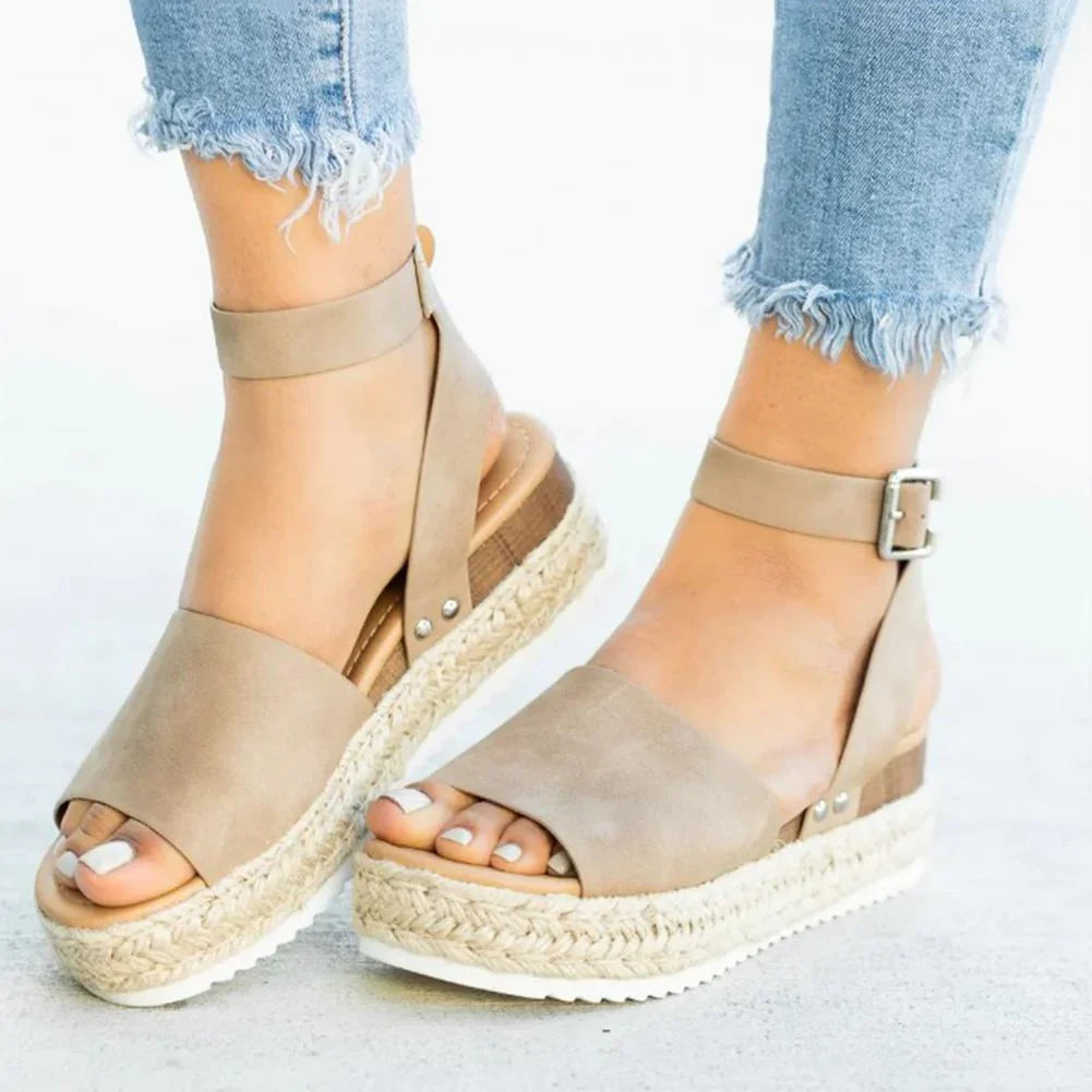 Women's Ankle Strap Platform Wedge Sandals Open Toe Buckle Shoes for Summer Casual Wear | Thomler