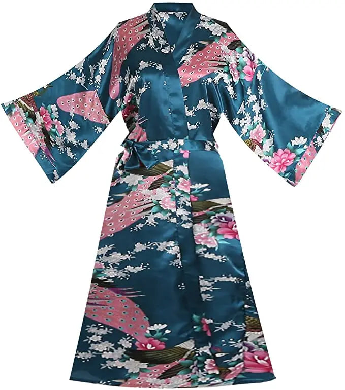 Women's Satin Kimono Robe with Floral Design – Short Sleeve Loungewear for Bridal Party Gifts & Everyday Comfort | Thomler