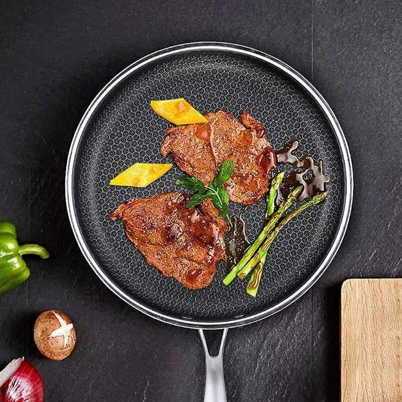Stainless Steel Frying Pan with Textured Nonstick Surface – 11.8 Inch Square Skillet for Stovetop Cooking | Thomler