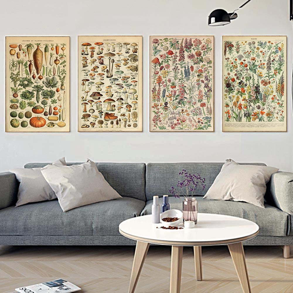 Framed Nature Illustration Canvas Prints – Classic Plant & Flower Wall Art for Living Room, Bedroom, Home Office Décor | Thomler