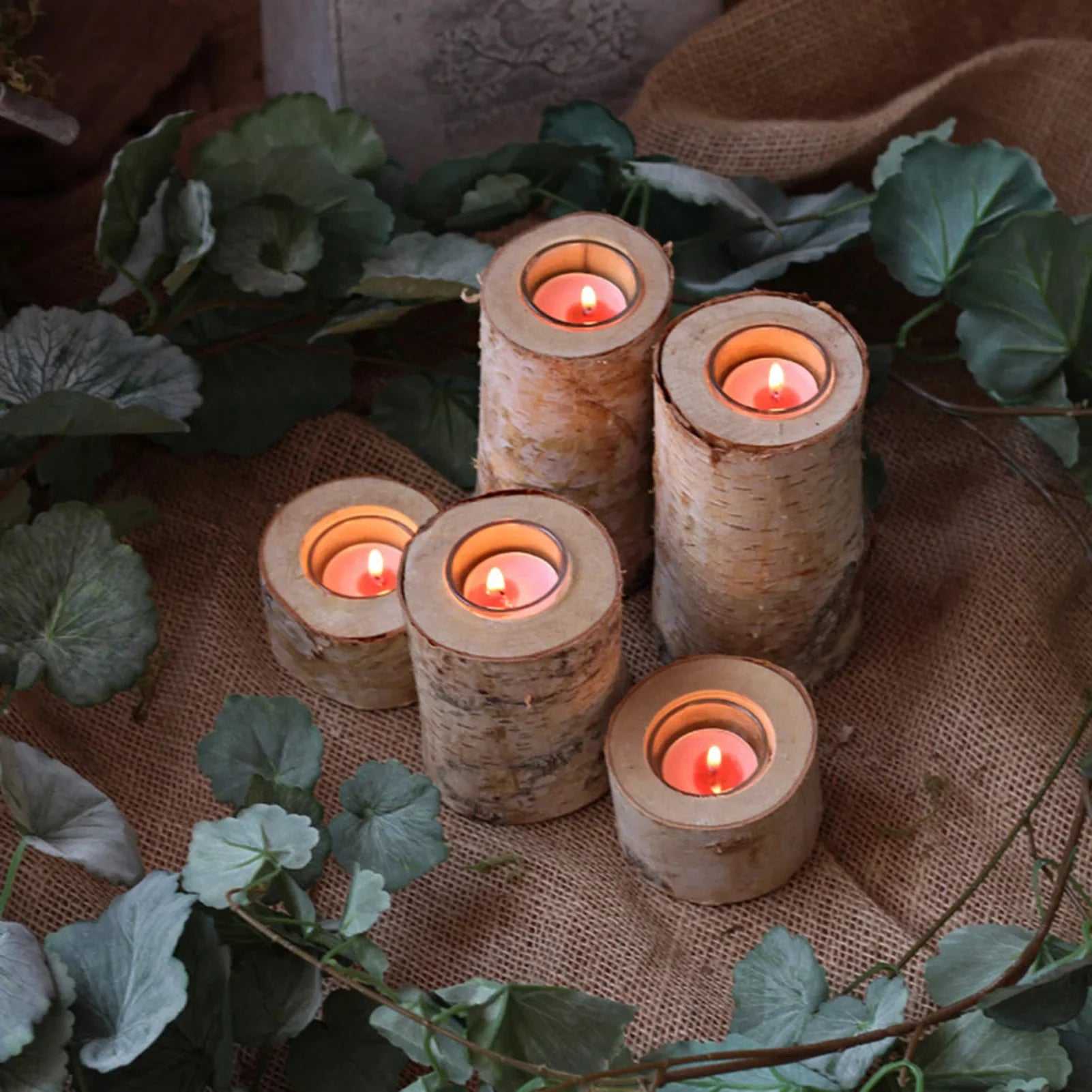 Candle Holder Birch Wood 2–8 in Rustic Centerpiece Living Room Decorative Accent | Thomler