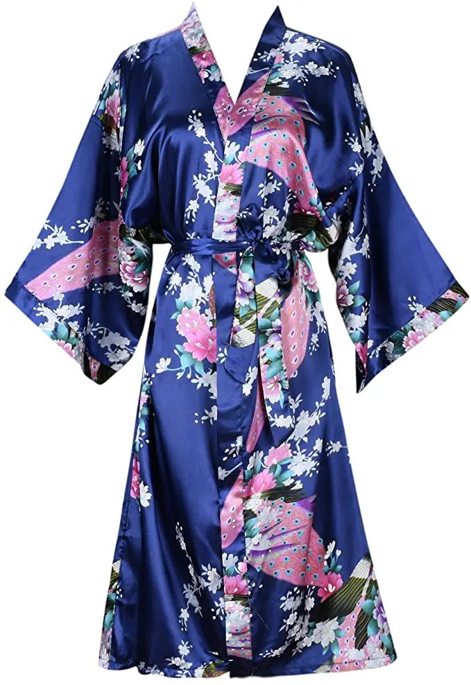Women's Satin Kimono Robe with Floral Design – Short Sleeve Loungewear for Bridal Party Gifts & Everyday Comfort | Thomler