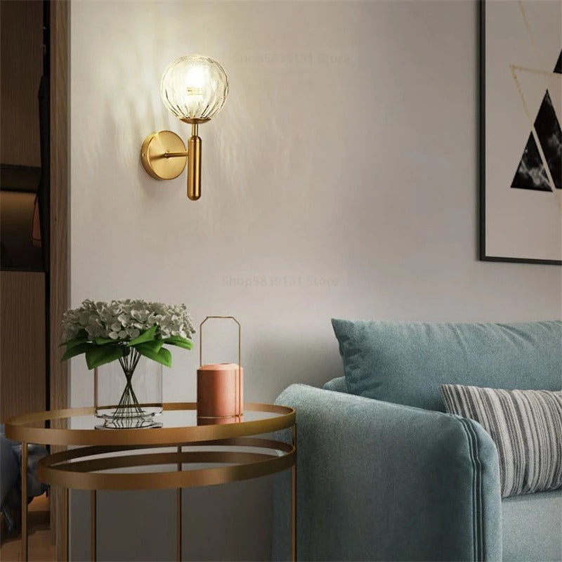 Wall Lamp Glass Globe 5.5 in Black Gold Bedroom Hallway Ambient Lighting Fixture Modern Minimalist Sconce | Thomler