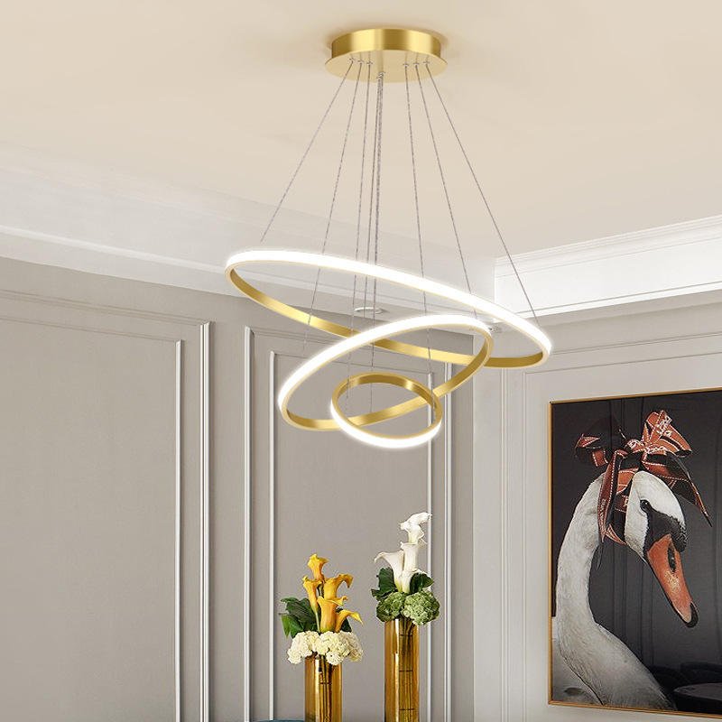 Triple-Ring LED Chandelier – Adjustable Dimmable Modern Ceiling Light – Black, Gold, White – 24x16x8 Inch Rings – Contemporary Hanging | Thomler