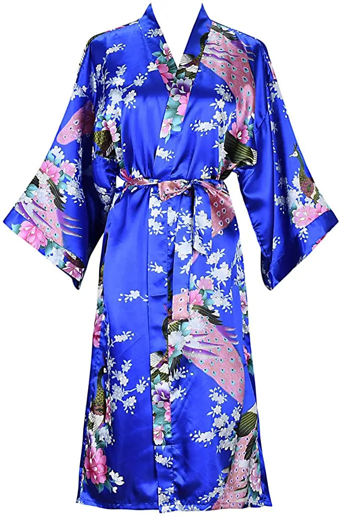 Women's Satin Kimono Robe with Floral Design – Short Sleeve Loungewear for Bridal Party Gifts & Everyday Comfort | Thomler