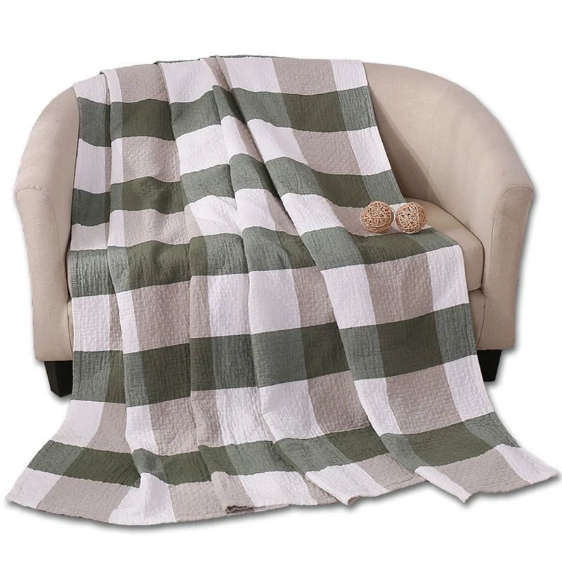 Lightweight Cotton Gauze Throw Blanket – Plaid Printed Coverlet for Couch, Bed, Travel & Home – 100% Breathable Woven Textile | Thomler