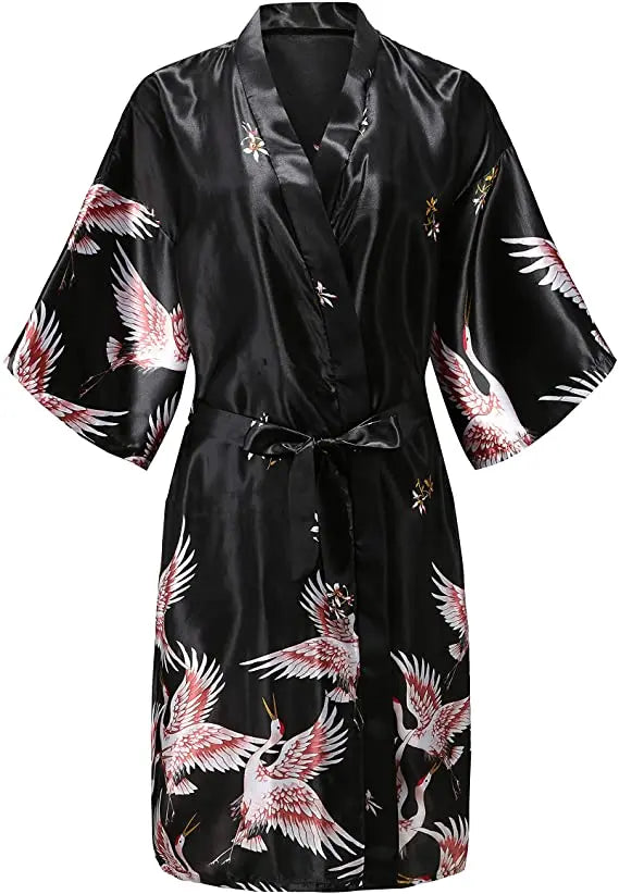 Silky Floral Kimono Robe for Women – Short Sleeve Satin Loungewear Wedding Bridesmaid Bathrobe Sleepwear for Bridal Party Getting Ready | Thomler