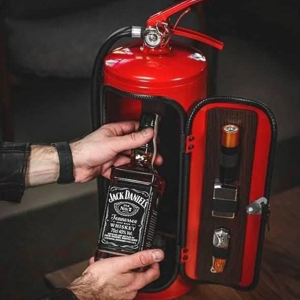 Fire Extinguisher Liquor Cabinet – Concealed Mini Bar Storage for Bottles & Accessories in Vintage Metal Design for Man Cave, Home Bar | Thomler