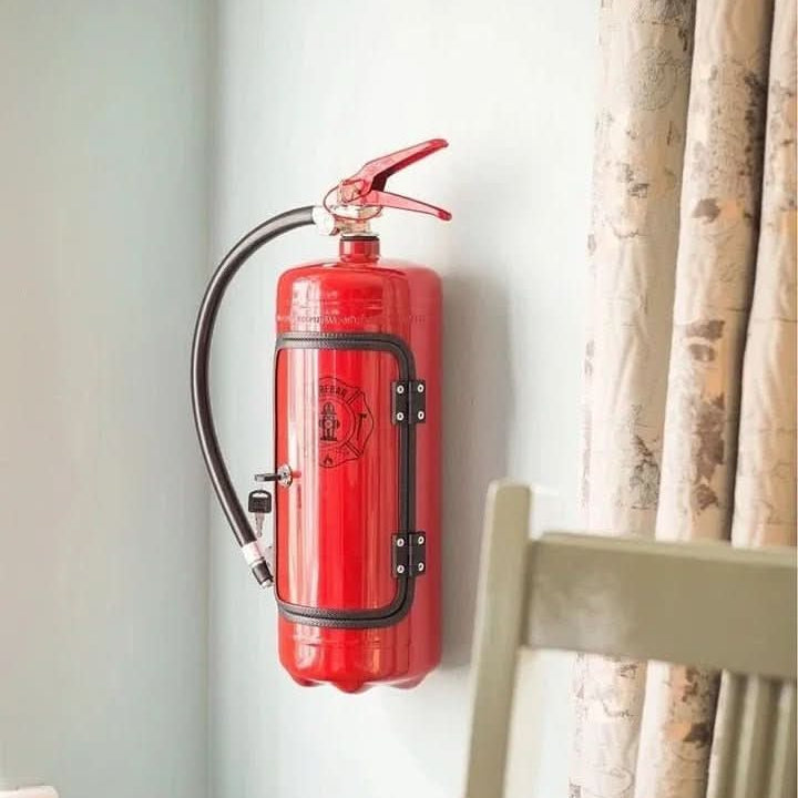 Fire Extinguisher Liquor Cabinet – Concealed Mini Bar Storage for Bottles & Accessories in Vintage Metal Design for Man Cave, Home Bar | Thomler