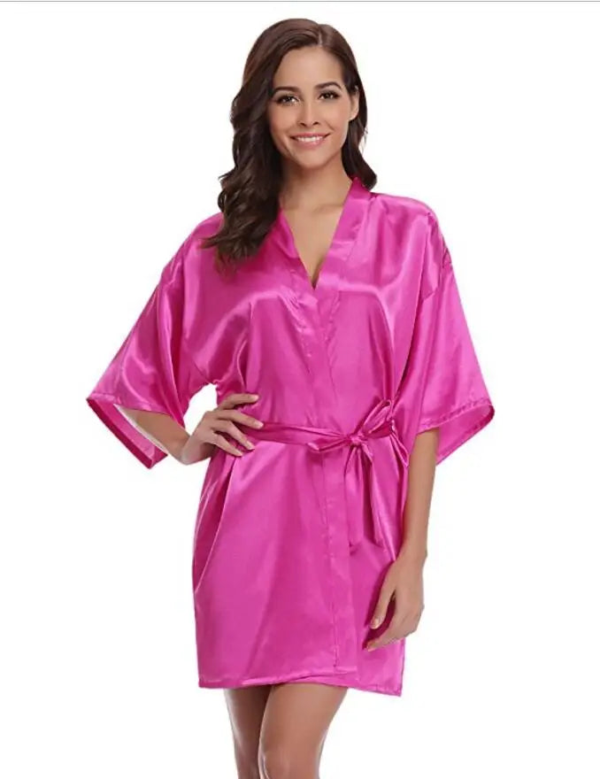 Women's Satin Kimono Robe Loungewear in Navy Blue Pink Purple Lightweight Summer Wrap Sleepwear for Bridal Party | Thomler