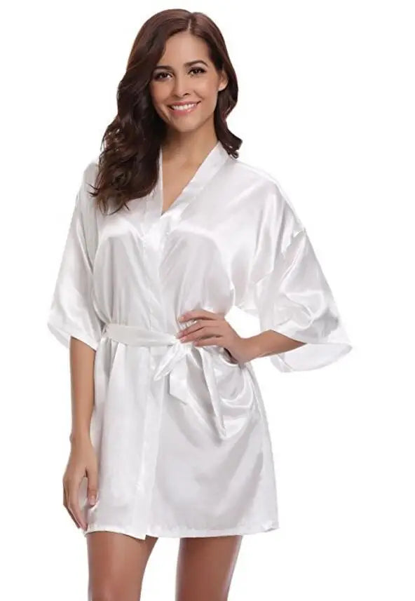 Women's Satin Kimono Robe Loungewear in Navy Blue Pink Purple Lightweight Summer Wrap Sleepwear for Bridal Party | Thomler