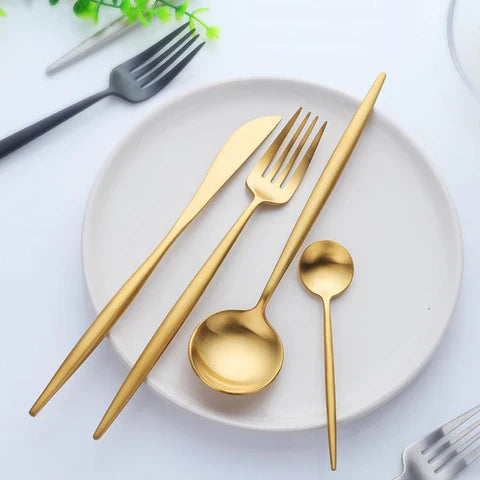 Dinnerware Set Stainless Steel 24-Piece 9 in Sleek Modern Dining Tableware | Thomler