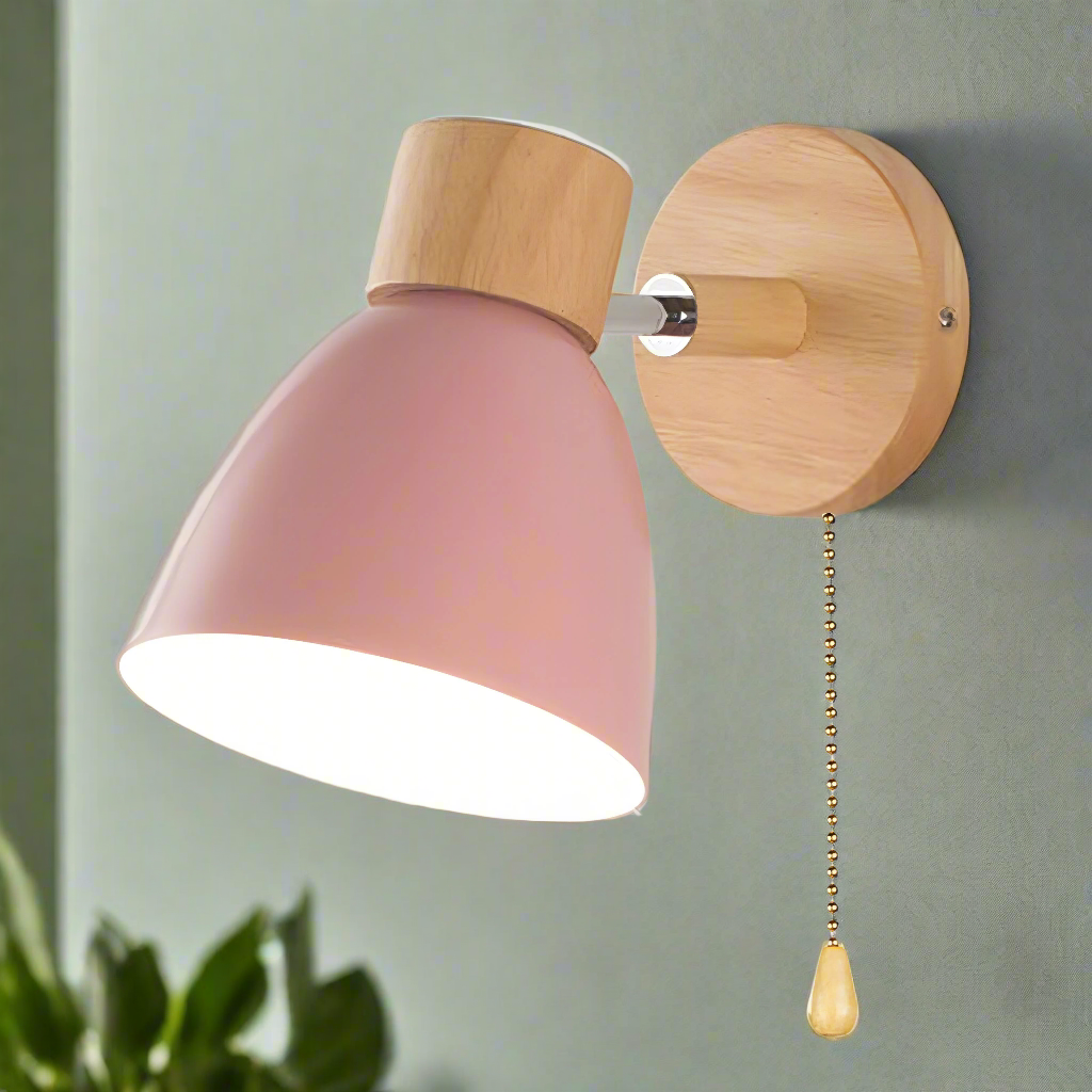 Wood and Metal Wall Sconce with Pull Chain Switch for Bedroom Living Room Hallway | Modern Farmhouse Wall Light Fixture E27 Socket | Thomler