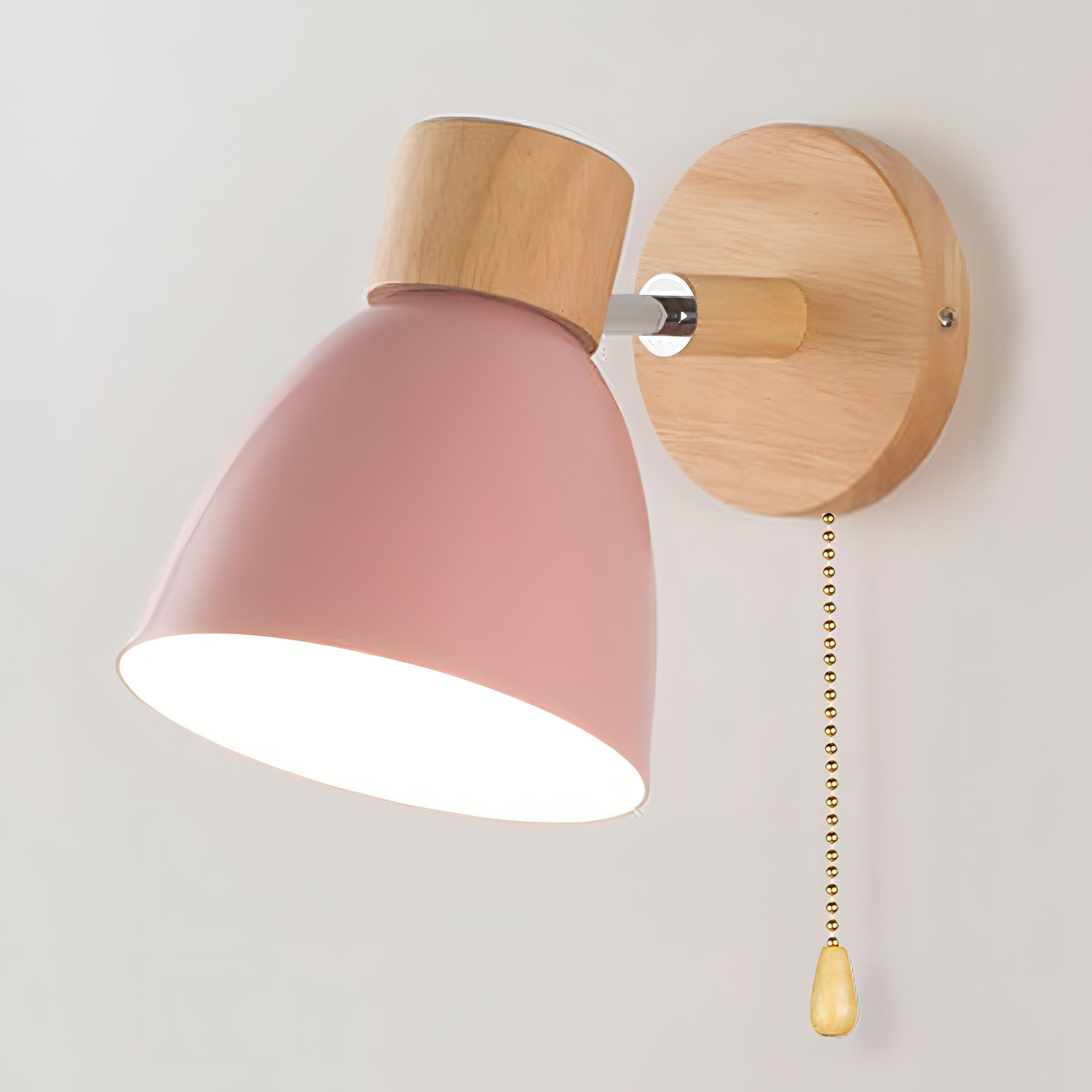 Wood and Metal Wall Sconce with Pull Chain Switch for Bedroom Living Room Hallway | Modern Farmhouse Wall Light Fixture E27 Socket | Thomler