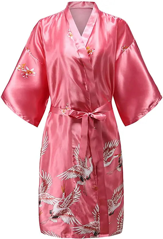 Silky Floral Kimono Robe for Women – Short Sleeve Satin Loungewear Wedding Bridesmaid Bathrobe Sleepwear for Bridal Party Getting Ready | Thomler