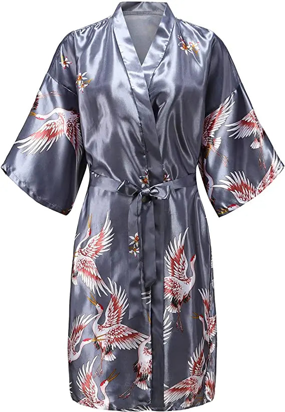 Silky Floral Kimono Robe for Women – Short Sleeve Satin Loungewear Wedding Bridesmaid Bathrobe Sleepwear for Bridal Party Getting Ready | Thomler