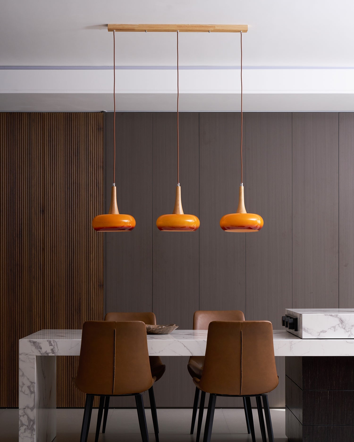 Pendant Lamp Metal Glass Wood 11 in Indoor Kitchen Dining Room Hanging Light Fixture Modern Lighting Options | Thomler