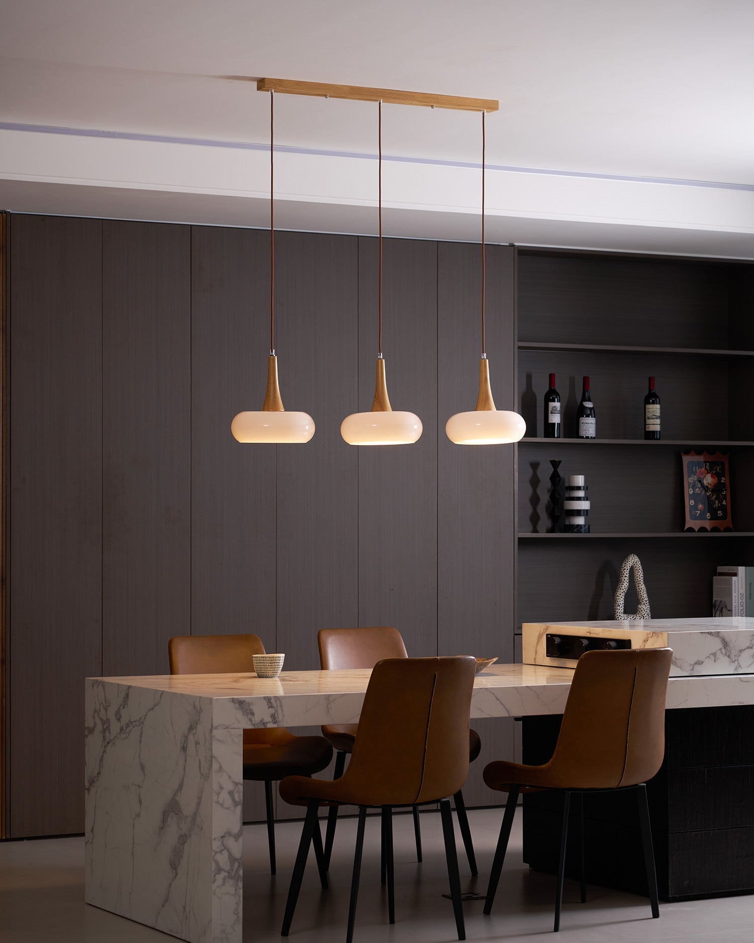 Pendant Lamp Metal Glass Wood 11 in Indoor Kitchen Dining Room Hanging Light Fixture Modern Lighting Options | Thomler