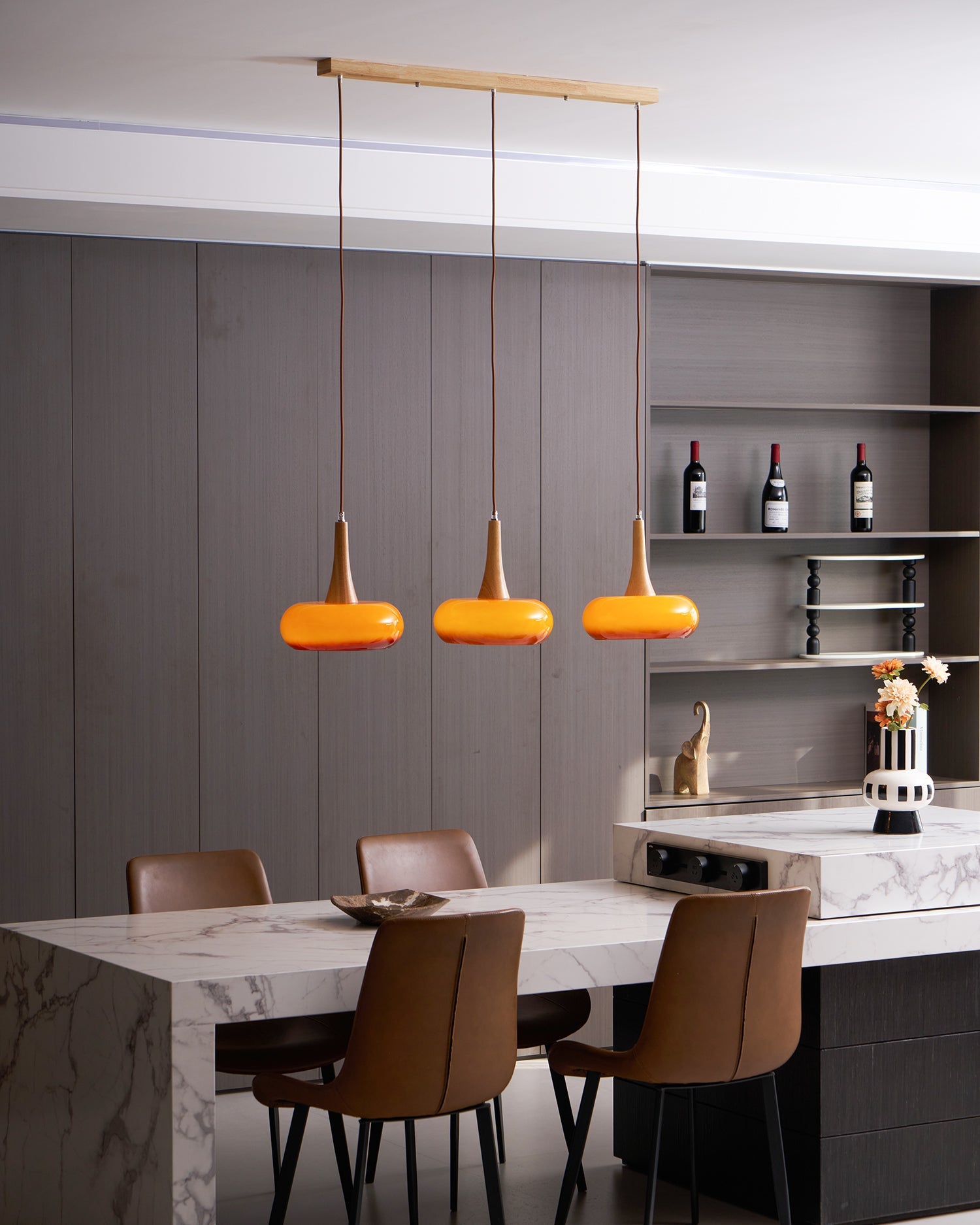 Pendant Lamp Metal Glass Wood 11 in Indoor Kitchen Dining Room Hanging Light Fixture Modern Lighting Options | Thomler