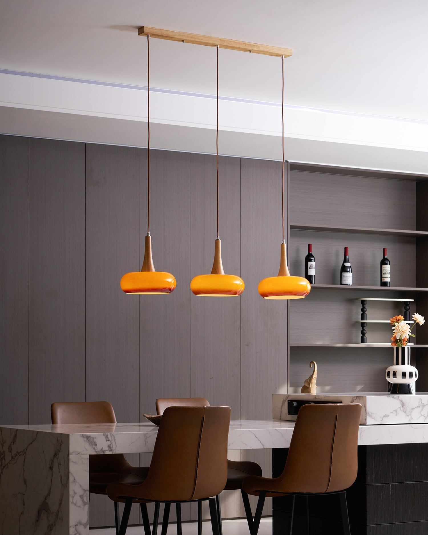 Pendant Lamp Metal Glass Wood 11 in Indoor Kitchen Dining Room Hanging Light Fixture Modern Lighting Options | Thomler