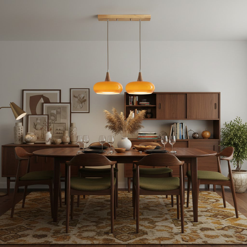 Pendant Lamp Metal Glass Wood 11 in Indoor Kitchen Dining Room Hanging Light Fixture Modern Lighting Options | Thomler