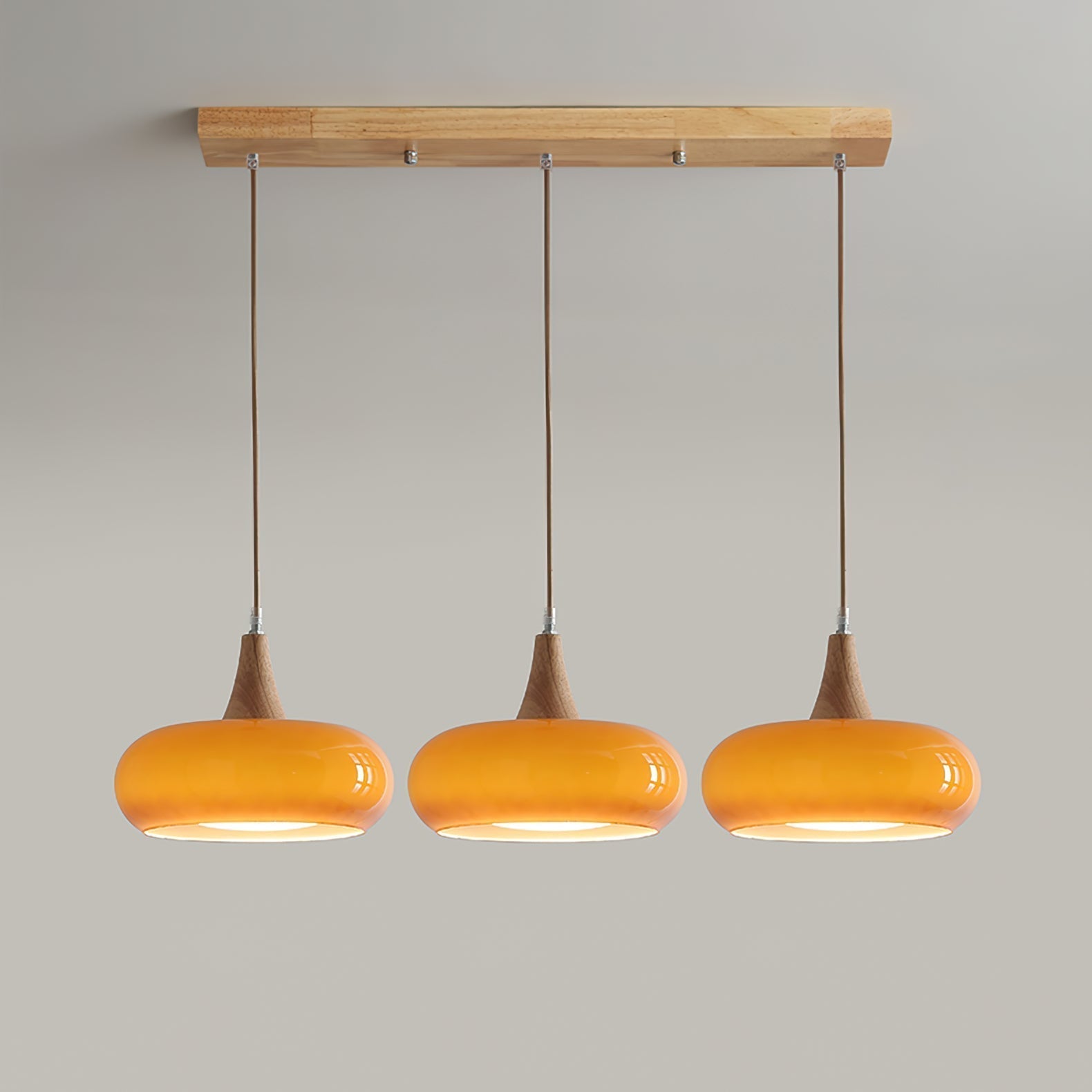 Glass Pendant Light with Wood Canopy & Metal Accents for Kitchen Dining Room Bedroom | Warm Ambient Hanging Ceiling Fixture E26 E27 | Thomler