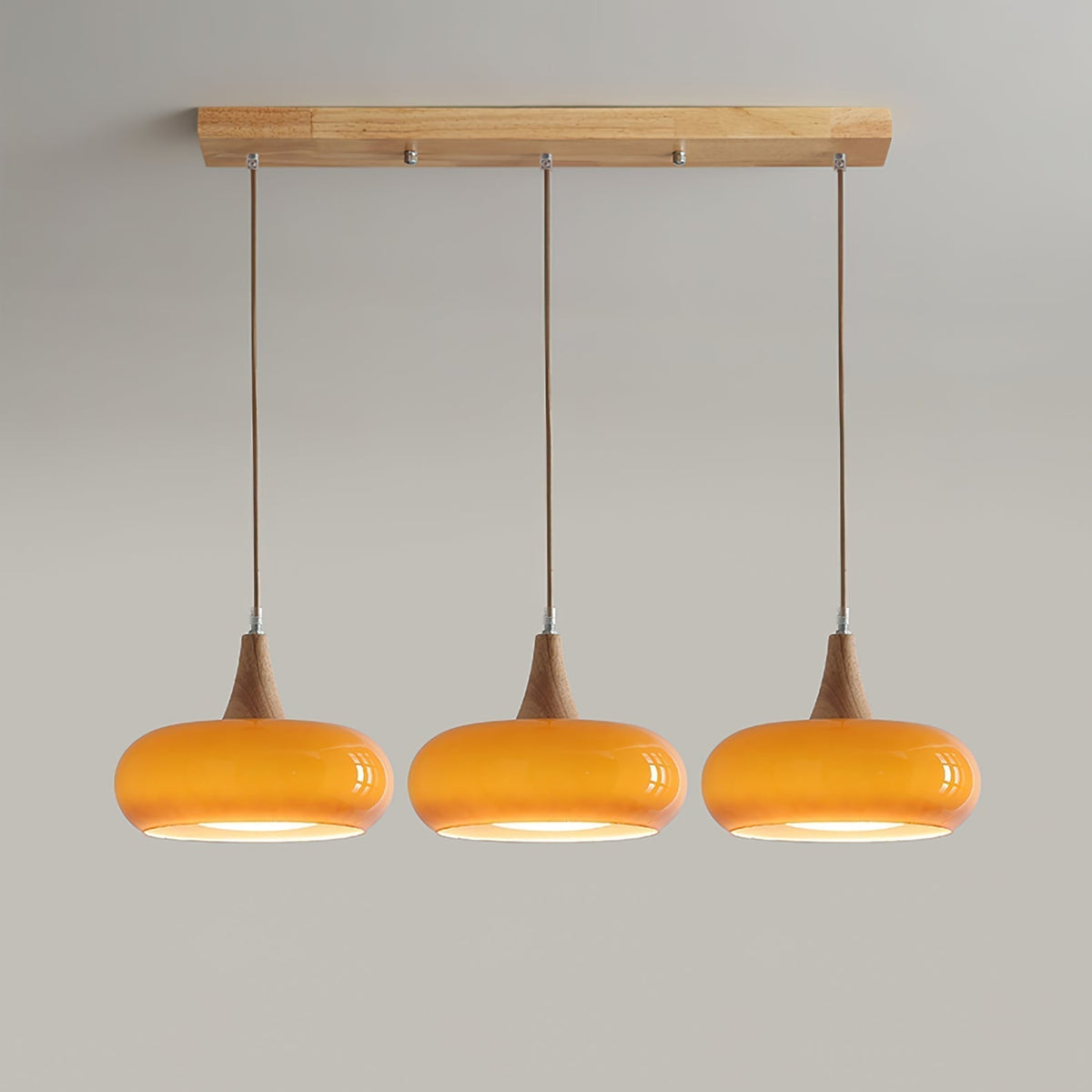 Wood & Amber Glass Pendant Light – Single, Double or Triple Head Design for Kitchen & Dining Room | Thomler