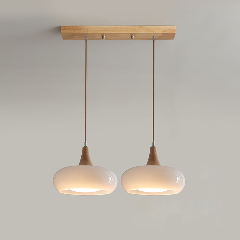 Glass Pendant Light with Wood Canopy & Metal Accents for Kitchen Dining Room Bedroom | Warm Ambient Hanging Ceiling Fixture E26 E27 | Thomler