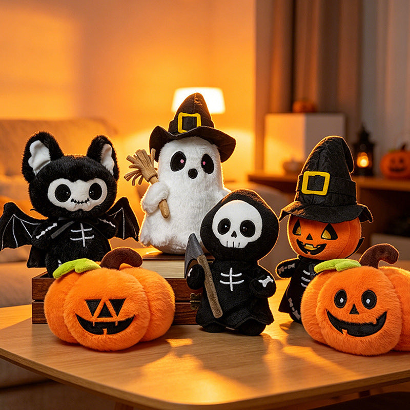 Soft Embroidered Halloween Plush Figures Set with Friendly Characters for Shelves and Tabletops | Thomler