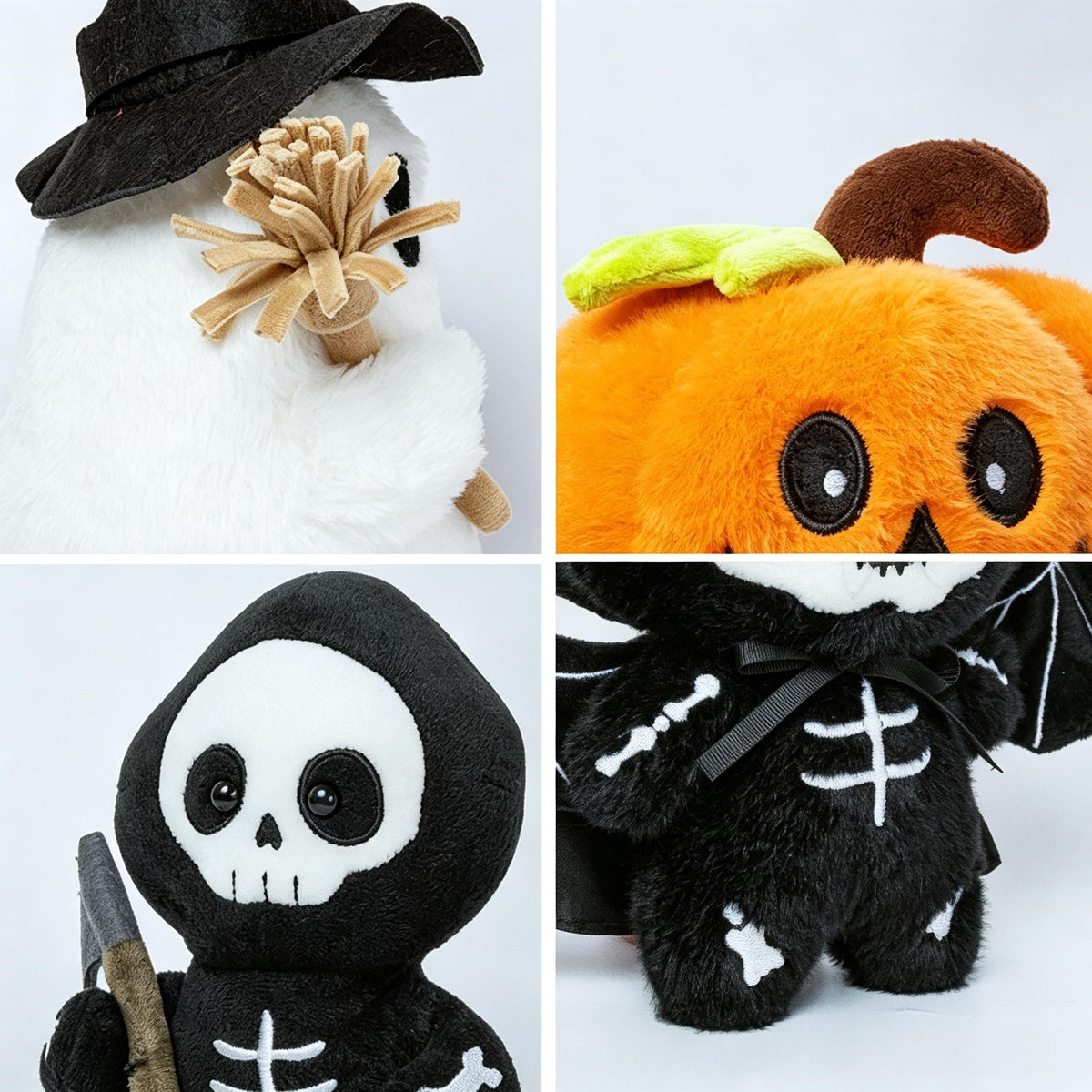 Soft Embroidered Halloween Plush Figures Set with Friendly Characters for Shelves and Tabletops | Thomler