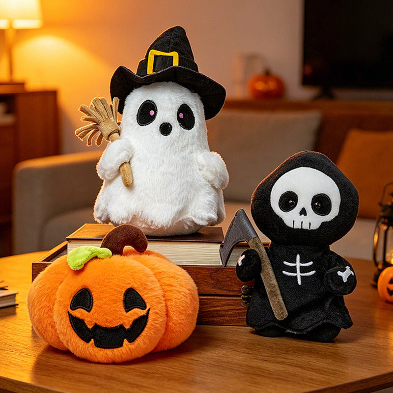 Soft Embroidered Halloween Plush Figures Set with Friendly Characters for Shelves and Tabletops | Thomler