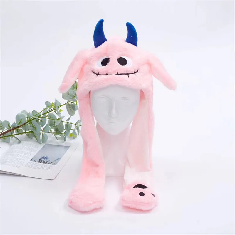 Plush Hat with Pop-Up Ears for Kids & Adults – Interactive Cosplay Beanie with Squeeze Paws | Fun Winter Accessory for Parties, Christmas | Thomler