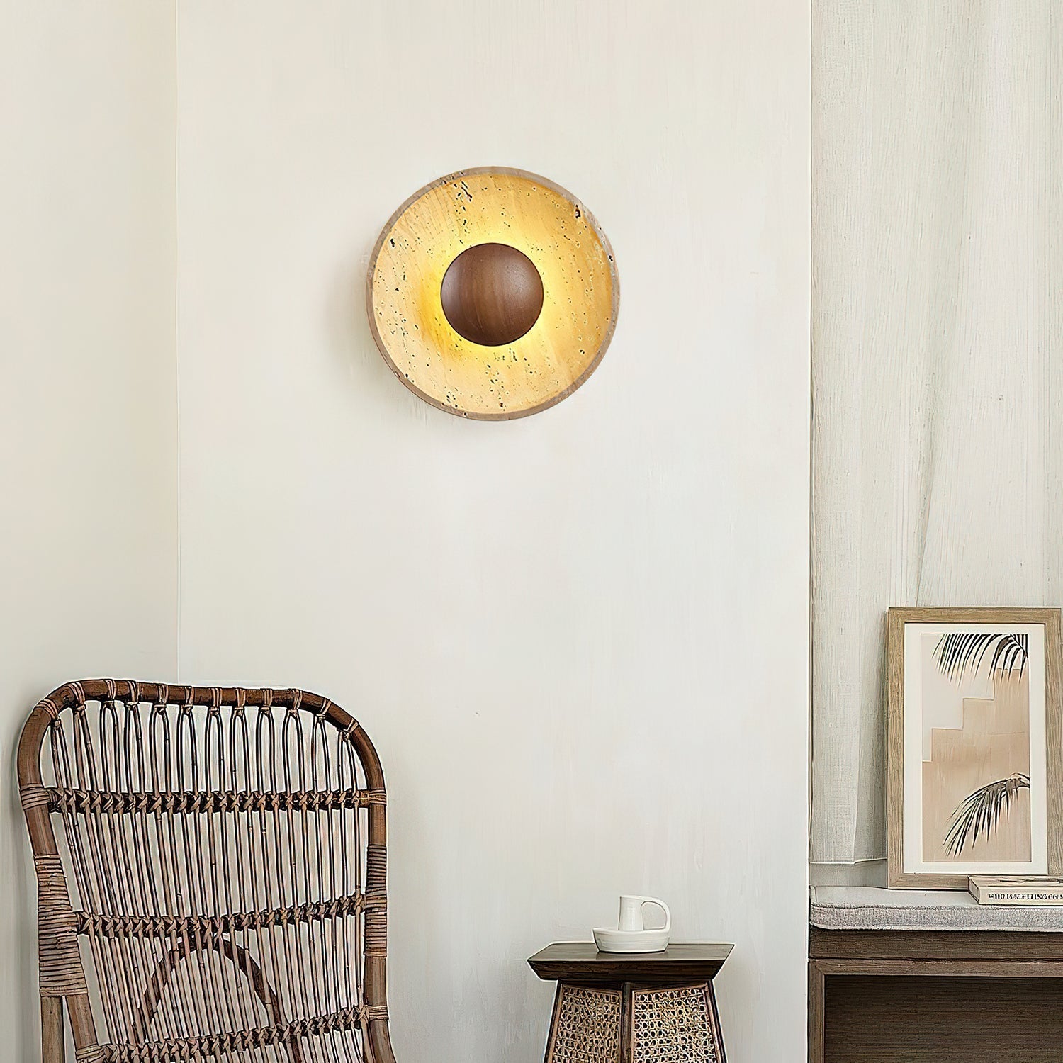 Wall Lamp Travertine Stone Wood 25.0 cm Warm Light Living Room Bedroom Hallway Accent Lighting Modern Minimalist Home Decor | Thomler