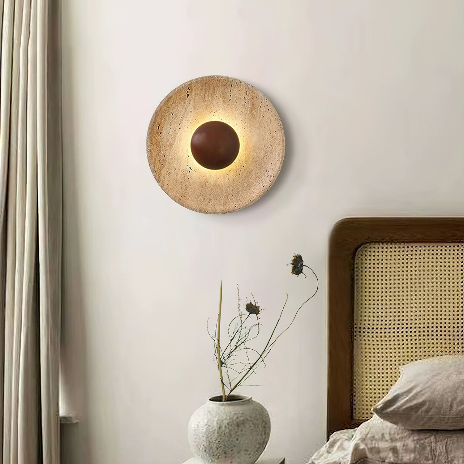 Wall Lamp Travertine Stone Wood 25.0 cm Warm Light Living Room Bedroom Hallway Accent Lighting Modern Minimalist Home Decor | Thomler