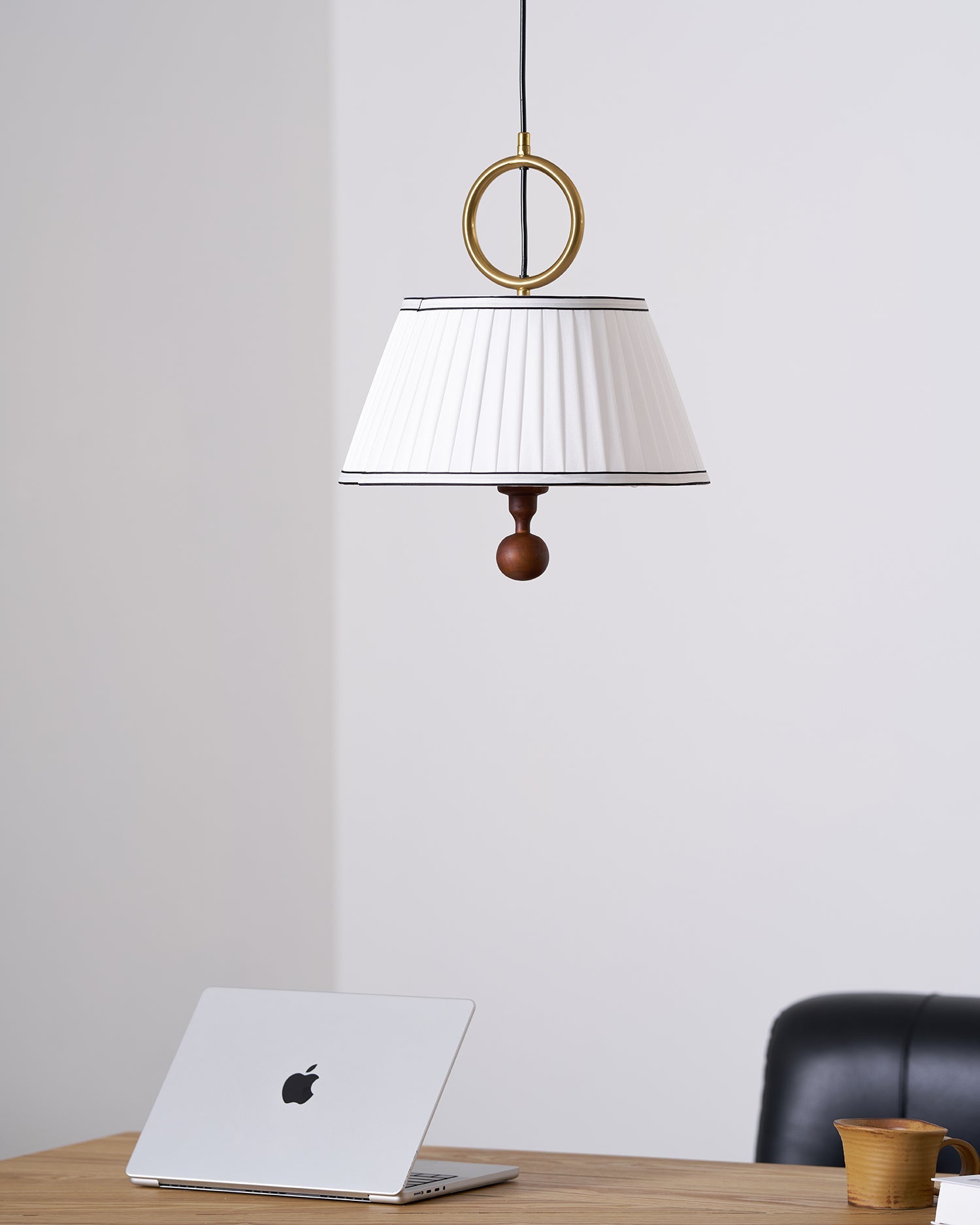 Pendant Light Wood And Cloth 13.8 in Diameter 16.9 in Height Adjustable Modern Dining Living Room Lighting | Thomler