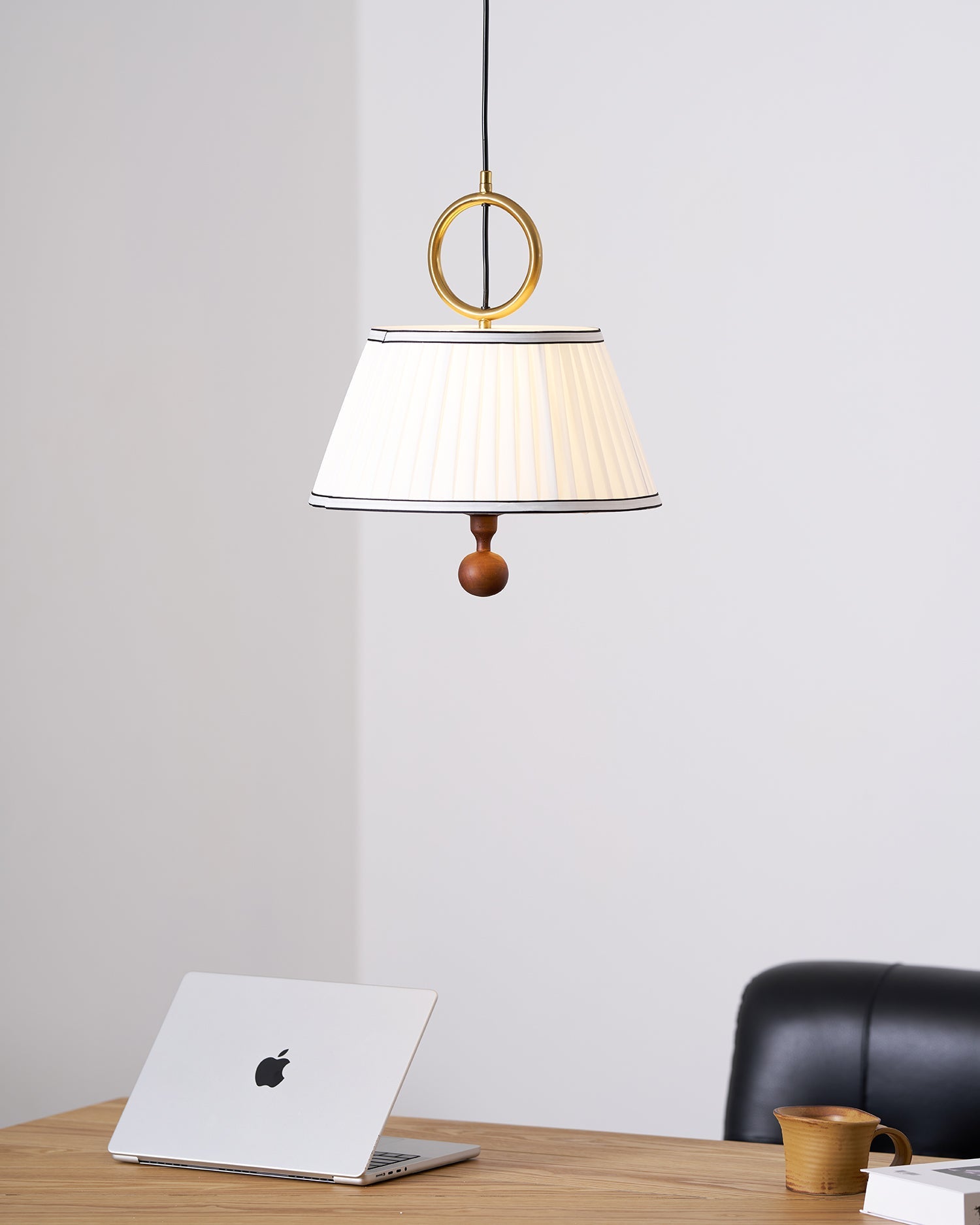 Pendant Light Wood And Cloth 13.8 in Diameter 16.9 in Height Adjustable Modern Dining Living Room Lighting | Thomler