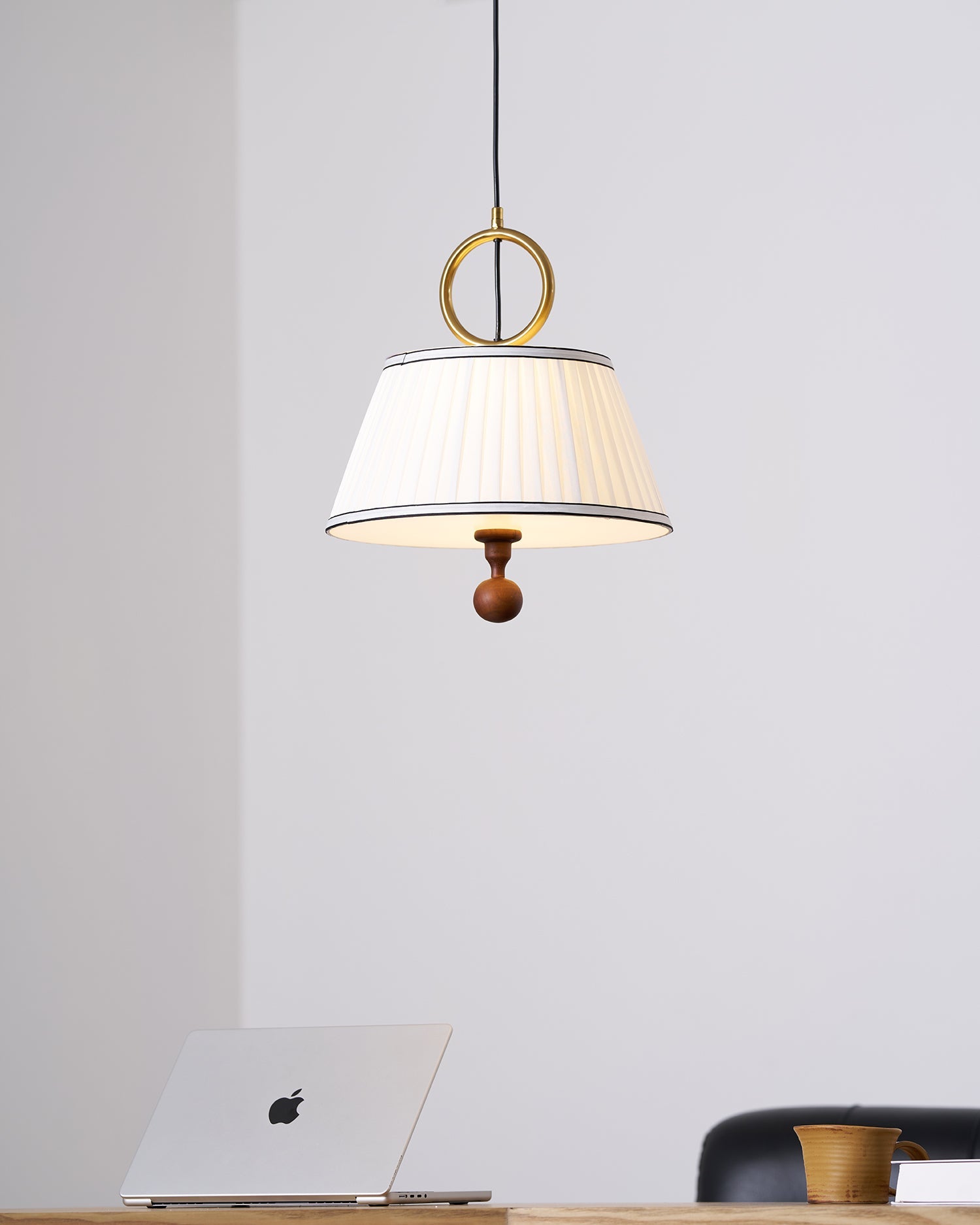 Pendant Light Wood And Cloth 13.8 in Diameter 16.9 in Height Adjustable Modern Dining Living Room Lighting | Thomler