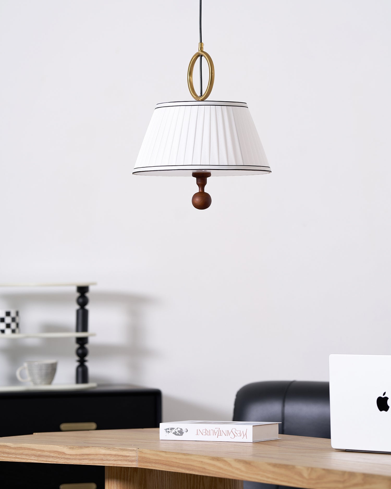 Pendant Light Wood And Cloth 13.8 in Diameter 16.9 in Height Adjustable Modern Dining Living Room Lighting | Thomler