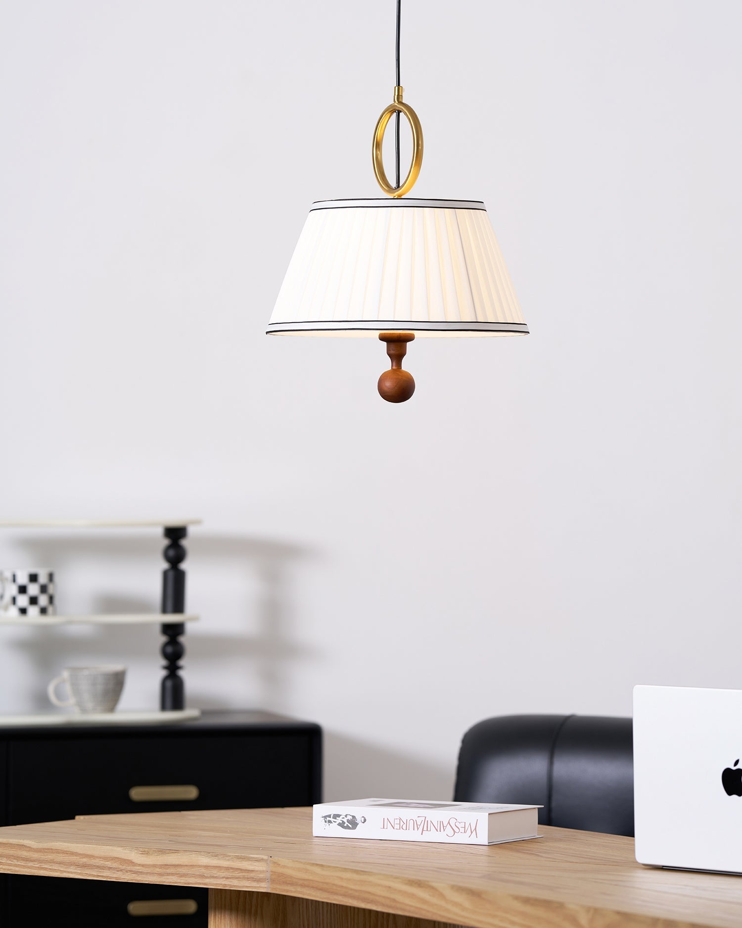 Pendant Light Wood And Cloth 13.8 in Diameter 16.9 in Height Adjustable Modern Dining Living Room Lighting | Thomler