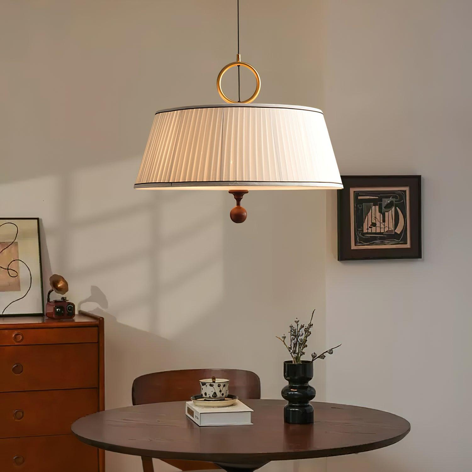 Pendant Light Wood And Cloth 13.8 in Diameter 16.9 in Height Adjustable Modern Dining Living Room Lighting | Thomler