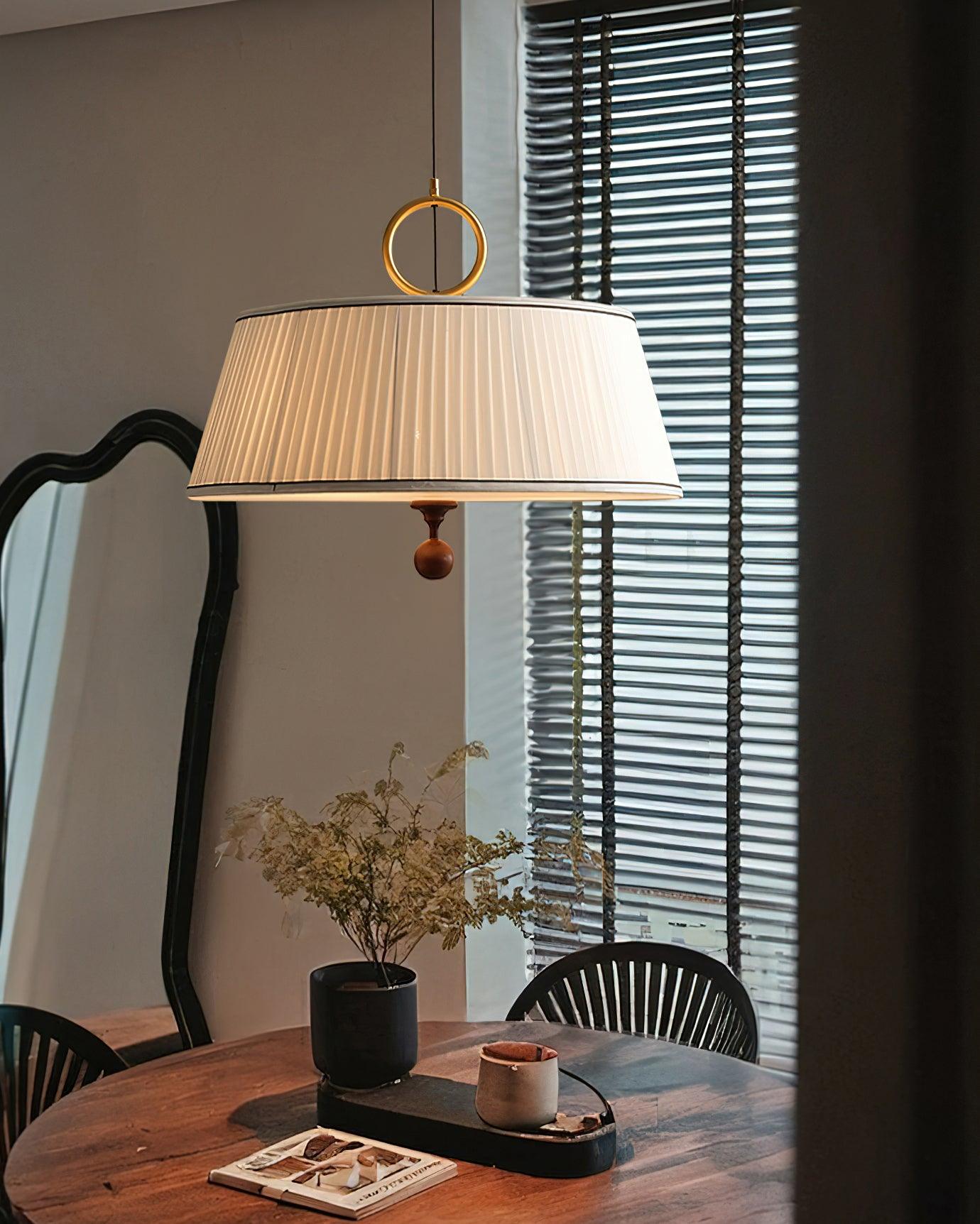 Pendant Light Wood And Cloth 13.8 in Diameter 16.9 in Height Adjustable Modern Dining Living Room Lighting | Thomler
