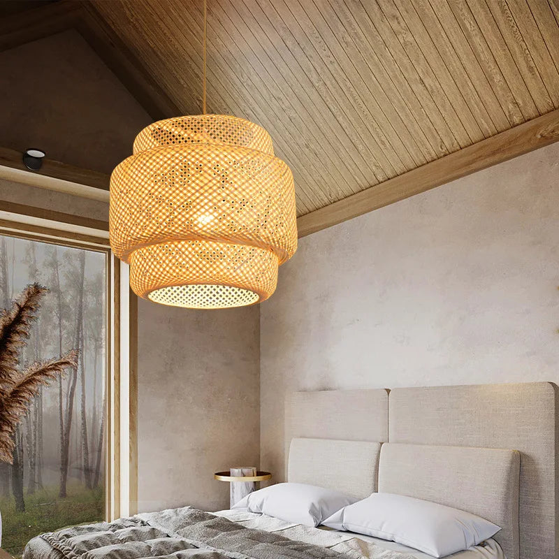 Handcrafted Bamboo Dome Hanging Fixture for Living Room & Bedroom – Ceiling Light with Organic Rattan Weave, E27 Base for 90-265V – 12 in | Thomler