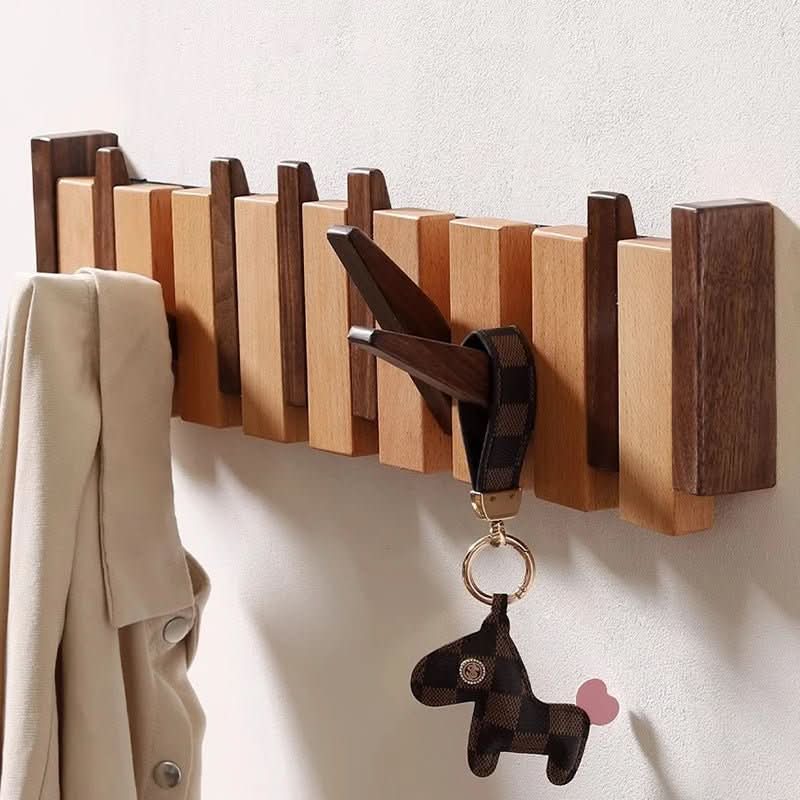 Coat Rack Wooden Piano Style 23.6 in Wall Mounted Natural Home Entryway Organizer | Thomler