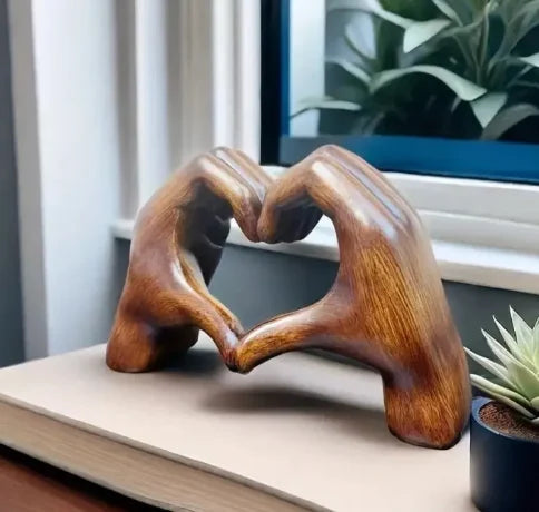 Wooden Heart Gesture Figurine for Shelf Display – Modern Rustic Tabletop Accent for Living Room Bedroom Office – Heartfelt Symbol Home | Thomler